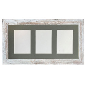 Metro Distressed White Frame with Dark Grey Mount for 3 Image Sizes 7 x 5 Inch