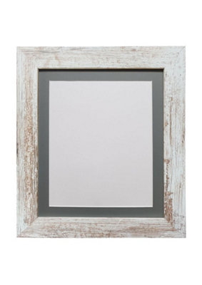 Metro Distressed White Frame with Dark Grey Mount for Image Size 12 x 10 Inch
