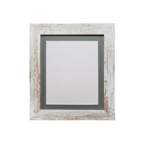 Metro Distressed White Frame with Dark Grey Mount for Image Size 30 x 20 Inch
