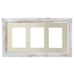 Metro Distressed White Frame with Ivory Mount for 3 Image Sizes 7 x 5 Inch