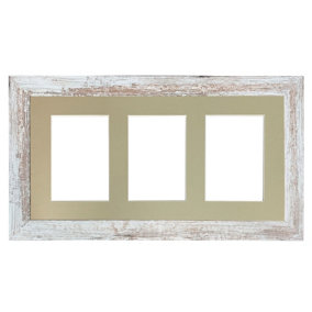 Metro Distressed White Frame with Light Grey Mount for 3 Image Sizes 7 x 5 Inch