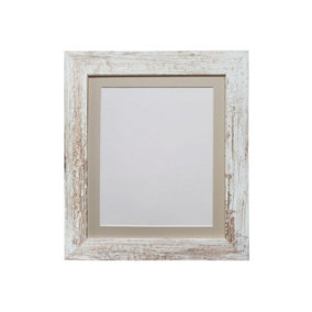 Metro Distressed White Frame with Light Grey Mount for Image Size 16 x 12 Inch