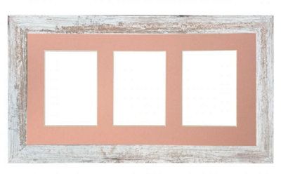 Metro Distressed White Frame with Pink Mount for 3 Image Sizes 7 x 5 Inch