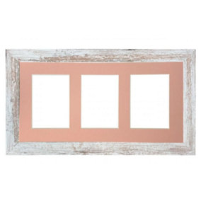 Metro Distressed White Frame with Pink Mount for 3 Image Sizes 7 x 5 Inch
