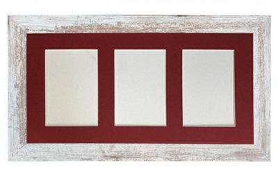 Metro Distressed White Frame with Red Mount for 3 Image Sizes 7 x 5 Inch