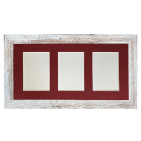 Metro Distressed White Frame with Red Mount for 3 Image Sizes 7 x 5 Inch