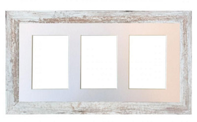 Metro Distressed White Frame with White Mount for 3 Image Sizes 7 x 5 Inch
