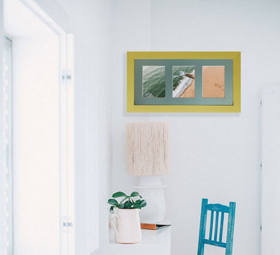 Metro Gold Frame with Blue Mount for 3 Image Sizes 7 x 5 Inch