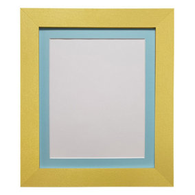 Metro Gold Frame with Blue Mount for Image Size 14 x 8 Inch