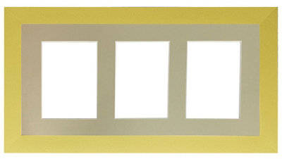 Metro Gold Frame with Light Grey Mount for 3 Image Sizes 7 x 5 Inch