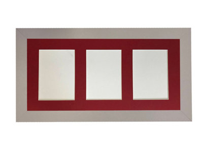 Metro Light Grey Frame with Red Mount for 3 Image Sizes 7 x 5 Inch