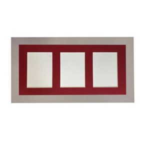 Metro Light Grey Frame with Red Mount for 3 Image Sizes 7 x 5 Inch