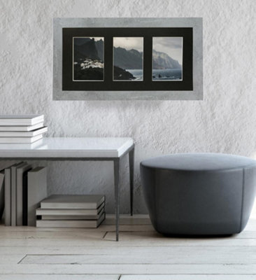Metro Mineral Grey Frame with Black Mount for 3 Image Sizes 7 x 5 Inch