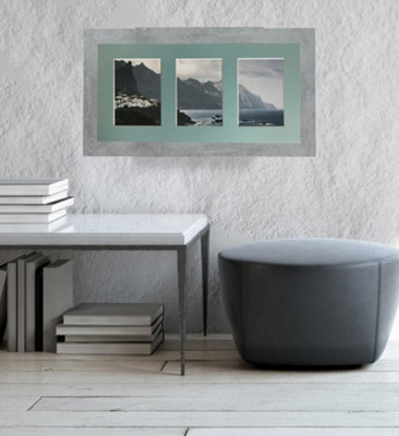 Metro Mineral Grey Frame with Blue Mount for 3 Image Sizes 7 x 5 Inch