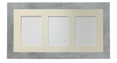 Metro Mineral Grey Frame with Ivory Mount for 3 Image Sizes 7 x 5 Inch