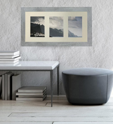 Metro Mineral Grey Frame with Ivory Mount for 3 Image Sizes 7 x 5 Inch