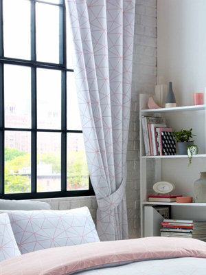 Metro Prism Triangle Lined 54'' Curtains - Blush / Grey | DIY at B&Q