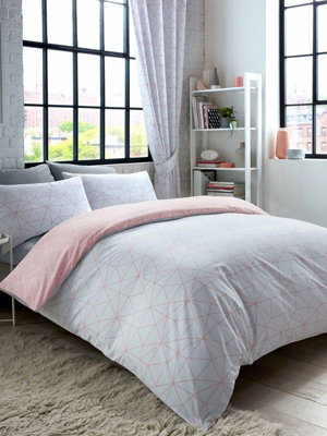 Metro Prism Triangle Single Duvet Cover Set - Blush / Grey