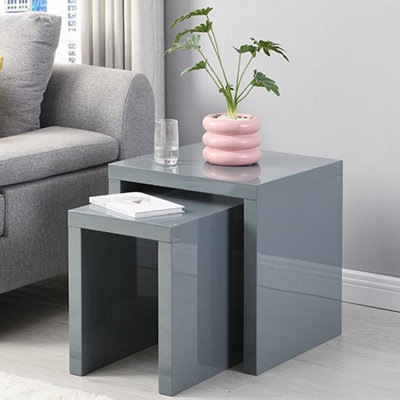 Metro Square High Gloss Set Of 2 Nesting Tables In Grey