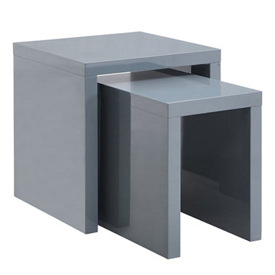 Metro Square High Gloss Set Of 2 Nesting Tables In Grey