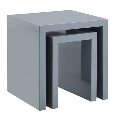 Metro Square High Gloss Set Of 2 Nesting Tables In Grey