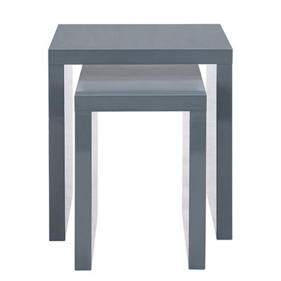 Metro Square High Gloss Set Of 2 Nesting Tables In Grey