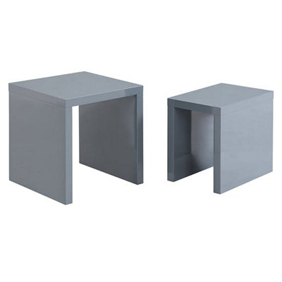 Metro Square High Gloss Set Of 2 Nesting Tables In Grey