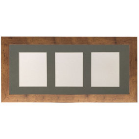 Metro Vintage Wood Frame with Dark Grey Mount for 3 Image Sizes 7 x 5 Inch
