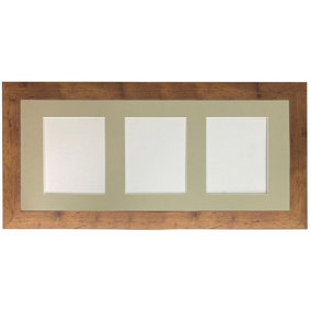 Metro Vintage Wood Frame with Light Grey Mount for 3 Image Sizes 7 x 5 Inch