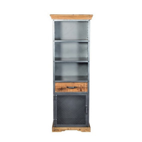 Metropolis Industrial Narrow Bookcase - Metal/Acacia Solid Wood - L45 x W60 x H180 cm