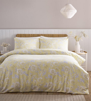 Mia Double Duvet Cover Bedding Bed Set Floral Lemon Yellow