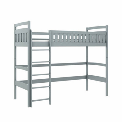 Mia Wooden Loft Bed with Foam/Bonnell Mattress In Grey W1980mm x H1740mm x D970mm