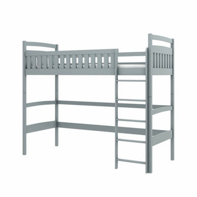 Mia Wooden Loft Bed with Foam/Bonnell Mattress In Grey W1980mm x H1740mm x D970mm