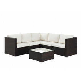 Miami Corner Rattan Sofa Set Outdoor Garden Furniture With Cover, Dark Brown
