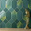 Miami Geometric Leaf Wallpaper Emerald / Gold Fine Decor FD42836