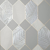 Miami Geometric Leaf Wallpaper Grey Fine Decor FD42835
