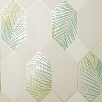 Miami Geometric Leaf Wallpaper Natural / Green Fine Decor FD42834
