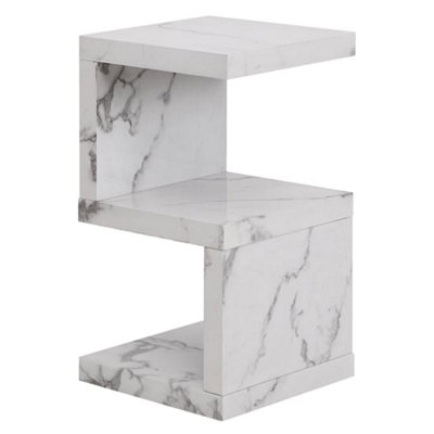 Miami High Gloss S Shape Side Table In Diva Marble Effect