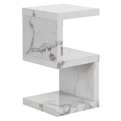 Miami High Gloss S Shape Side Table In Diva Marble Effect