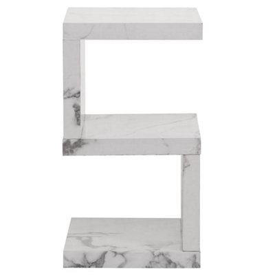 Miami High Gloss S Shape Side Table In Diva Marble Effect