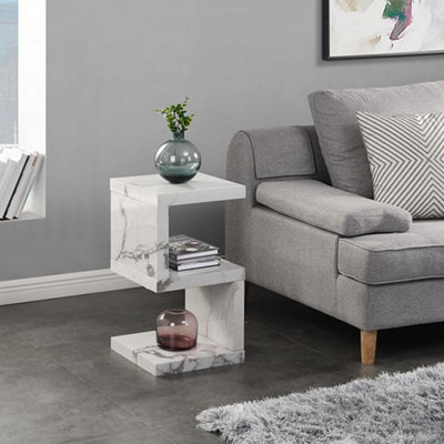 Miami High Gloss S Shape Side Table In Diva Marble Effect