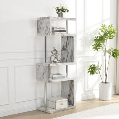 Miami High Gloss Slim Shelving Unit In Filo Marble Effect