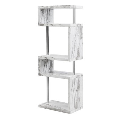 Miami High Gloss Slim Shelving Unit In Filo Marble Effect