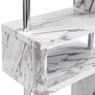 Miami High Gloss Slim Shelving Unit In Filo Marble Effect