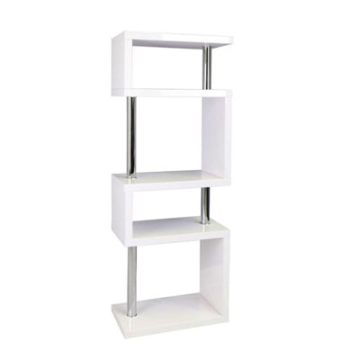 Miami High Gloss Slim Shelving Unit In White