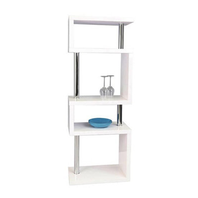 Miami High Gloss Slim Shelving Unit In White