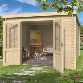 Miami-Log Cabin, Wooden Garden Room, Timber Summerhouse, Home Office - L312 x W319 x H210.9 cm
