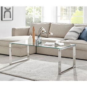 Miami Modern Clear Glass And Chrome Metal Coffee Table
