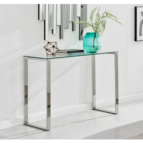 Miami Modern Clear Glass And Chrome Metal Console Table
