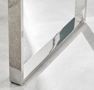 Miami Modern Square Clear Glass Side End Bedside Table with Square Silver Chrome Metal Legs for Living Room or Bedroom